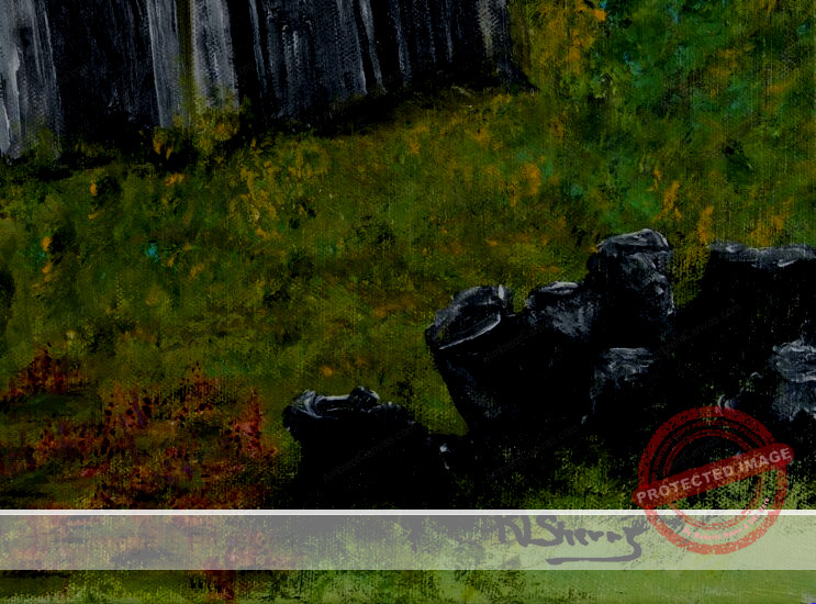 #Acrylic on Canvas-miss-normas-barnAmbient Canvasmed2500 pxl | Ambient Canvas's Barn - acrylic painting on canvas - RT lower signature panel -Grey barn with a steep sloped roof in a grassy field under a pale yellow sky, in an impressionistic style.